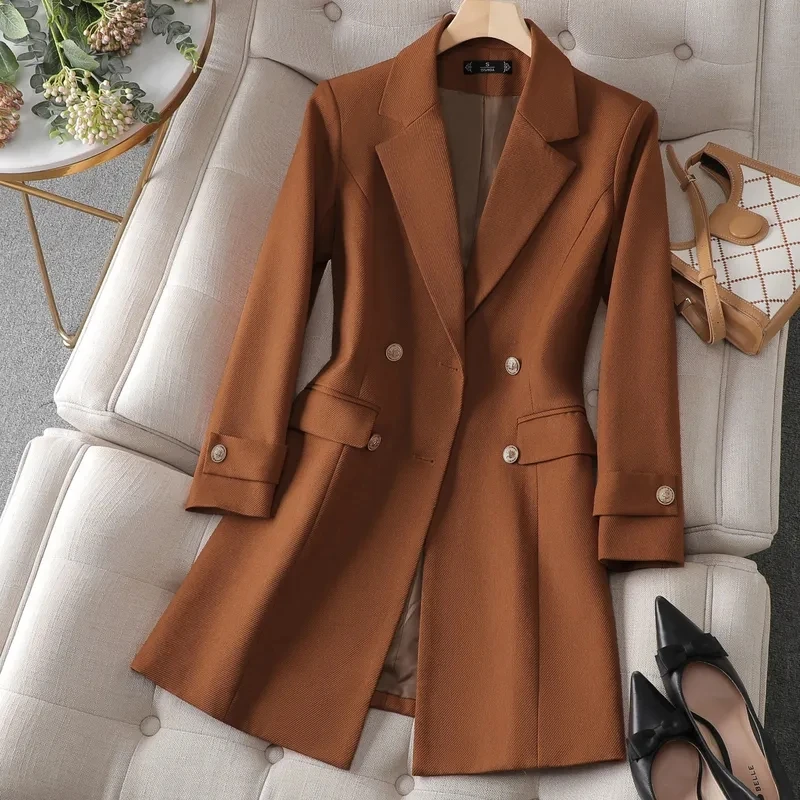 Women'S Formal Wear Jackets - Herfst Winterjas Vrouwen Lange Blazer Kaki