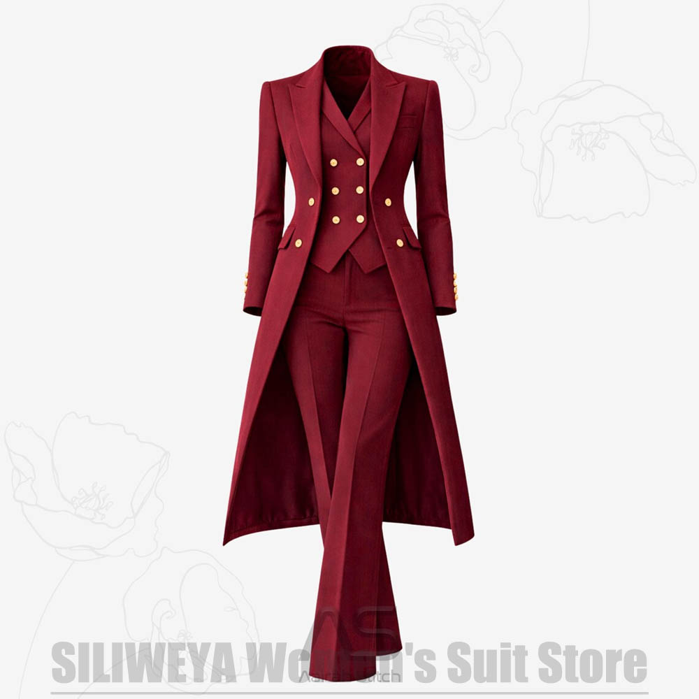 Women'S Formal Wear Pants Suit - Damespak 3-delig dubbelgeknoopt lange jas vest