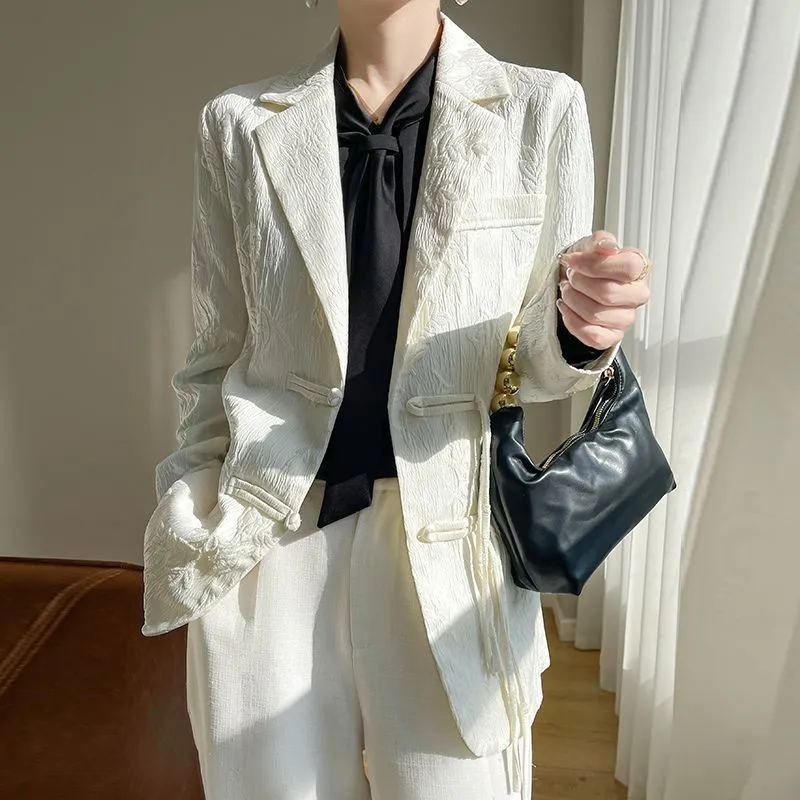 Women'S Formal Wear Jackets - Witte getextureerde blazer voor dames, met