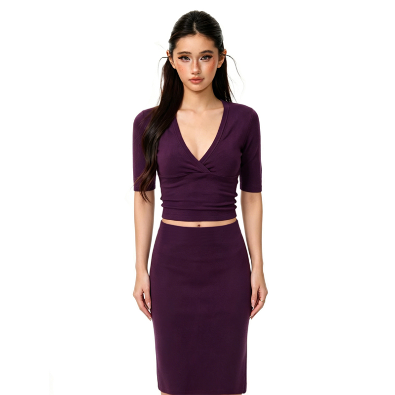 Pencil Skirt Midi - Dames Franse V-hals halflange mouw slim