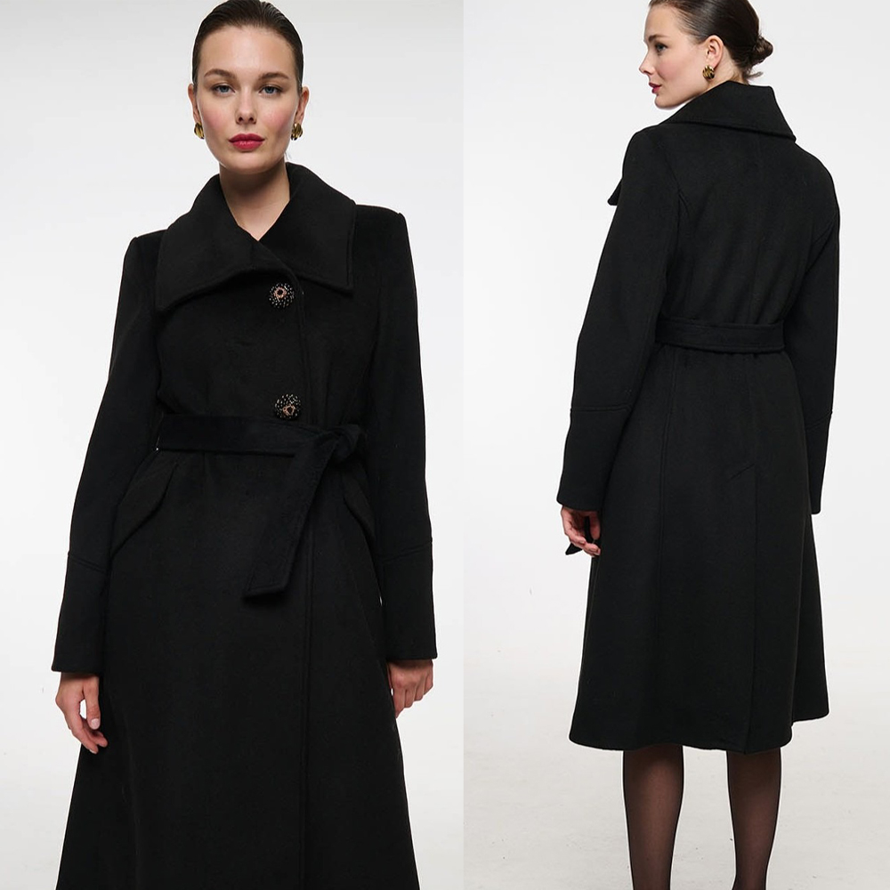 Women'S Formal Wear Plus Size - Vintage zwarte opstaande kraag dames wollen