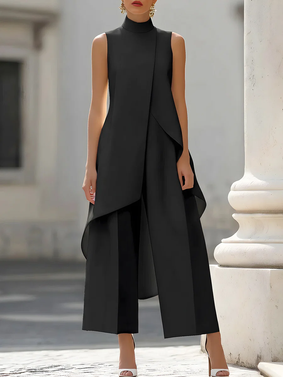 Women'S Formal Wear Jumpsuit - Mouwloze jumpsuit met hoge hals, asymmetrische