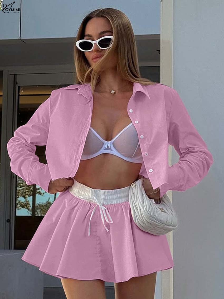 Pencil Skirt Midi - Oymimi Mode Roze Katoenen 2-delige set