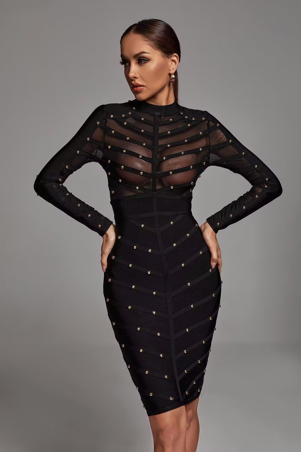 Women Formal Wear H&M - Stijlvolle rivets glamour visgraat taillebandagejurk cocktailparty