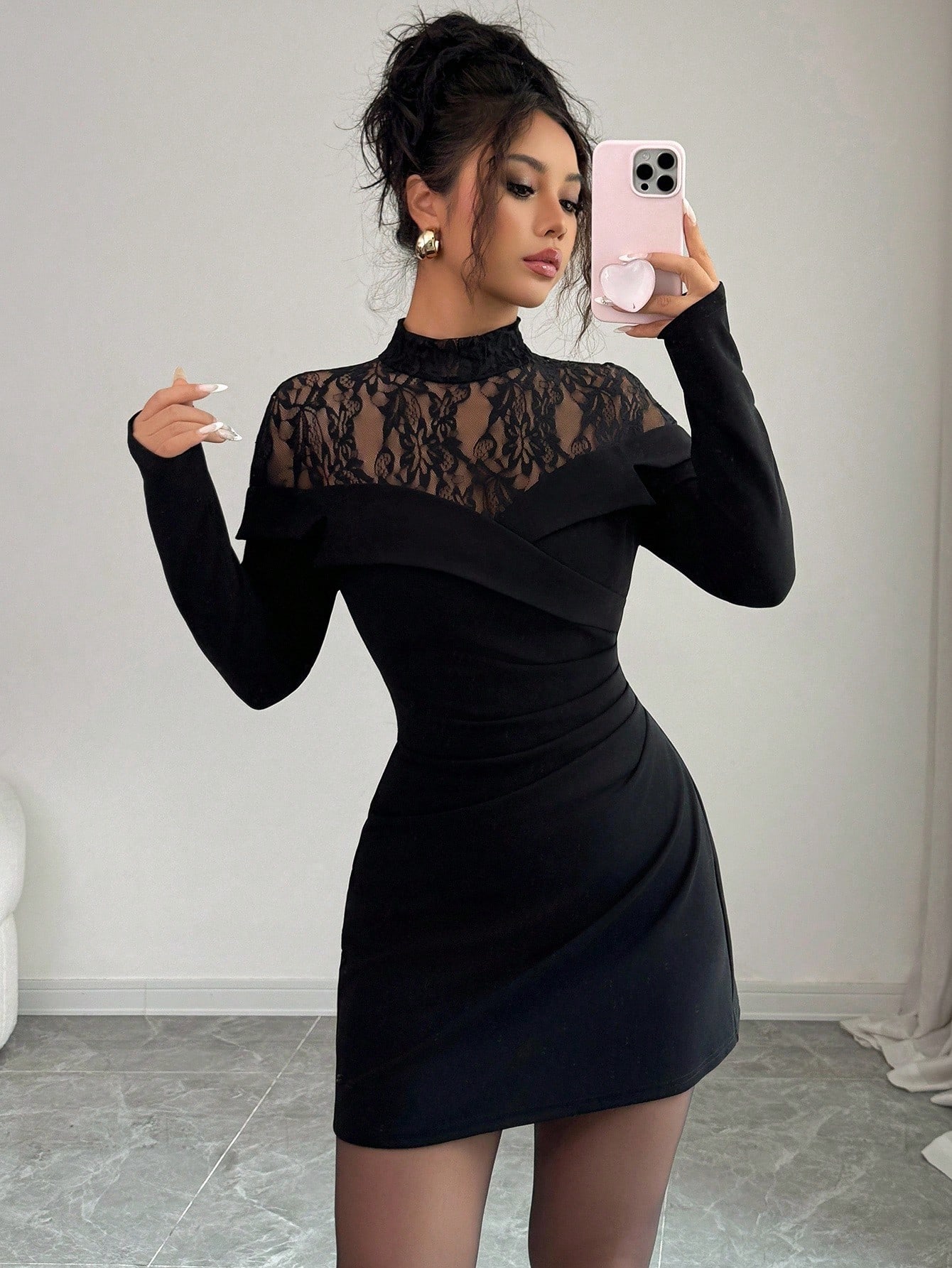 Zwarte kanten mini-jurk met la - Formal Wear Gowns For Women recensie en prijs